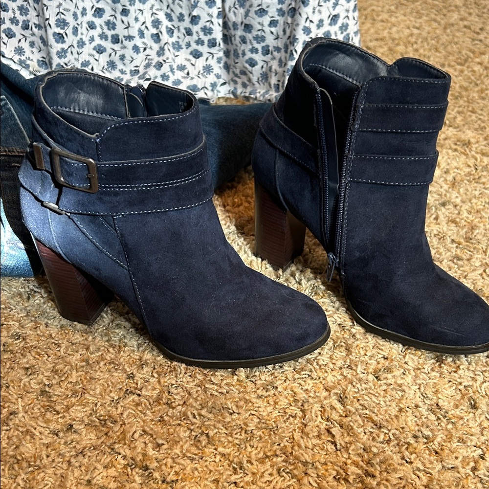 JustFab Dark Blue faux suede Ankle Boots with Strap Detail